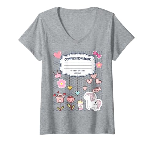 Damen Komposition Notizbuch Kostüm Passende Gruppe Halloween T-Shirt mit V-Ausschnitt Damen Komposition Notizbuch Kostüm Passende Gruppe Halloween T-Shirt mit V-Ausschnitt von Composition Notebook Group Halloween Fun
