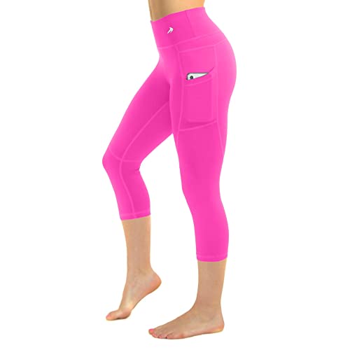 CompressionZ Kompressions-Capri-Leggings für Damen – Yoga-Capris, Laufstrumpfhose, Fitnesshose – Plus, Rosa mit Taschen, X-Klein von CompressionZ