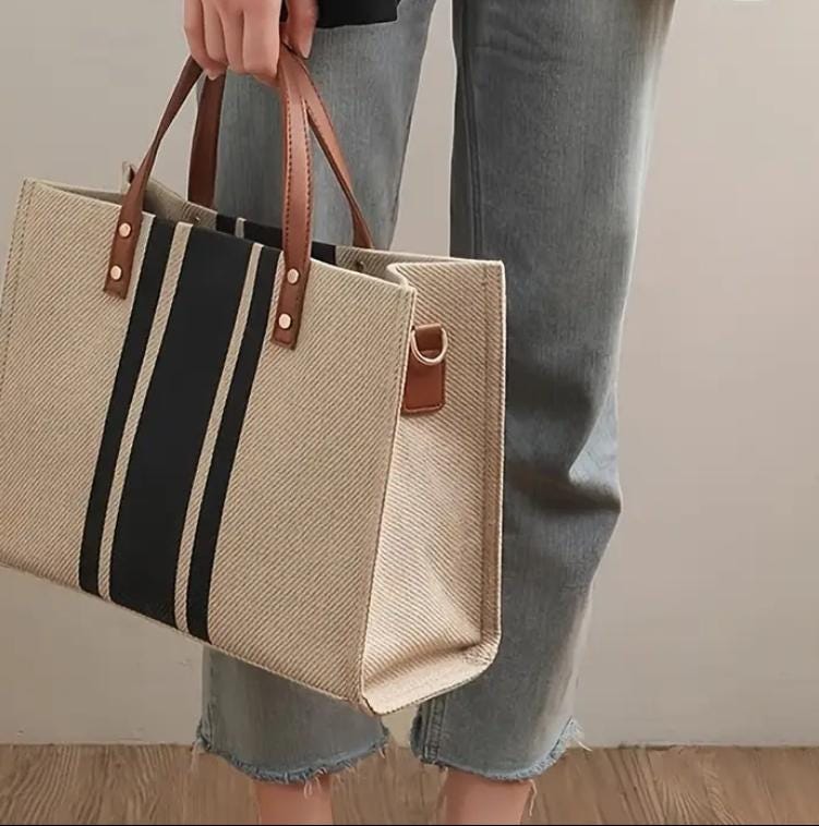 Gestreifte Canvas-Tragetasche Für Damen - Boho-Chic-Tasche Mit Ledergriffen Sommer-strandtasche 2025 Große Elegante Tragetasche Gestreifte Canvas-Tragetasche Für Damen - Boho-Chic-Tasche Mit Ledergriffen Sommer-strandtasche 2025 Große Elegante Tragetasche von ComptoirCommercial