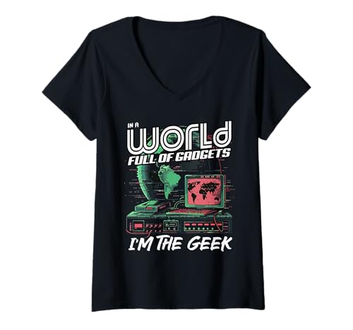 Damen In einer Welt voller Geräte bin ich der Geek Quote It Technician T-Shirt mit V-Ausschnitt Damen In einer Welt voller Geräte bin ich der Geek Quote It Technician T-Shirt mit V-Ausschnitt von Computer Code Funny Programmer Coding Tech Nerd