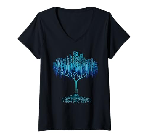 Damen Binary Tree Coding Nerdy Coder Computer Programmierer Science T-Shirt mit V-Ausschnitt von Computer Engineer Information Technology Coding