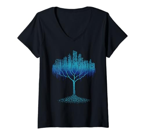 Damen Binary Tree Coding Nerdy Coder Computer Programmierer Science T-Shirt mit V-Ausschnitt von Computer Engineer Information Technology Coding