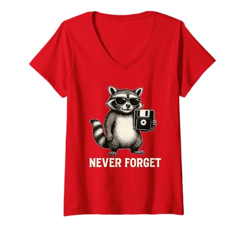 Damen Lustiger Retro-Computer Floppy Disk Retro Waschbär Vintage T-Shirt mit V-Ausschnitt Damen Lustiger Retro-Computer Floppy Disk Retro Waschbär Vintage T-Shirt mit V-Ausschnitt von Computer Engineering funny designs