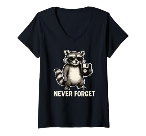Damen Lustiger Retro-Computer Floppy Disk Retro Waschbär Vintage T-Shirt mit V-Ausschnitt Damen Lustiger Retro-Computer Floppy Disk Retro Waschbär Vintage T-Shirt mit V-Ausschnitt von Computer Engineering funny designs