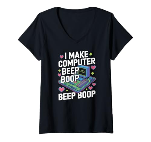 Damen Ich lasse den Computer piepen Boop Beep Boop Netzwerktechniker T-Shirt mit V-Ausschnitt Damen Ich lasse den Computer piepen Boop Beep Boop Netzwerktechniker T-Shirt mit V-Ausschnitt von Computer Enthusiast Tech Humor Nerd