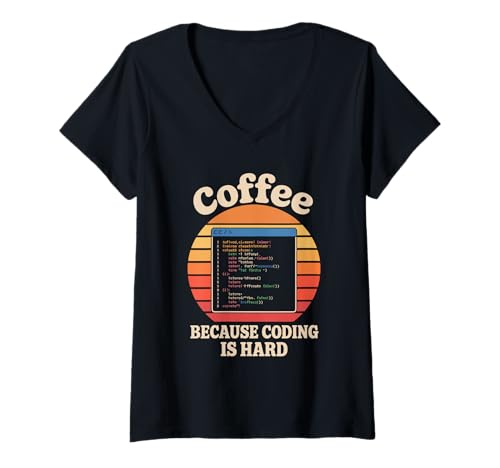 Damen Kaffee, weil Programmieren schwer ist Retro-Programmiercode für Männer T-Shirt mit V-Ausschnitt Damen Kaffee, weil Programmieren schwer ist Retro-Programmiercode für Männer T-Shirt mit V-Ausschnitt von Computer Geek Binary Coding Programmer Coding
