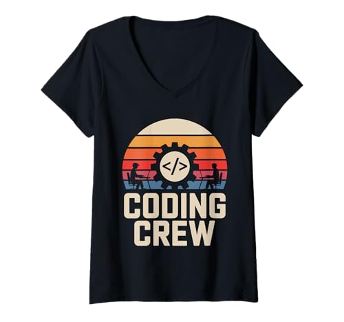 Damen Coding Crew Programmierer im Retro-Look, binäre Codierung im Vintage-Stil T-Shirt mit V-Ausschnitt Damen Coding Crew Programmierer im Retro-Look, binäre Codierung im Vintage-Stil T-Shirt mit V-Ausschnitt von Computer Geek Programming Coding Geeks for Men