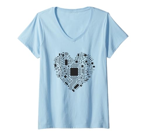 Damen Computer-Herzgrafik auf der Hauptplatine von Microchip Circuit IT T-Shirt mit V-Ausschnitt Damen Computer-Herzgrafik auf der Hauptplatine von Microchip Circuit IT T-Shirt mit V-Ausschnitt von Computer Motherboard Microchip Circuit Backgrounds