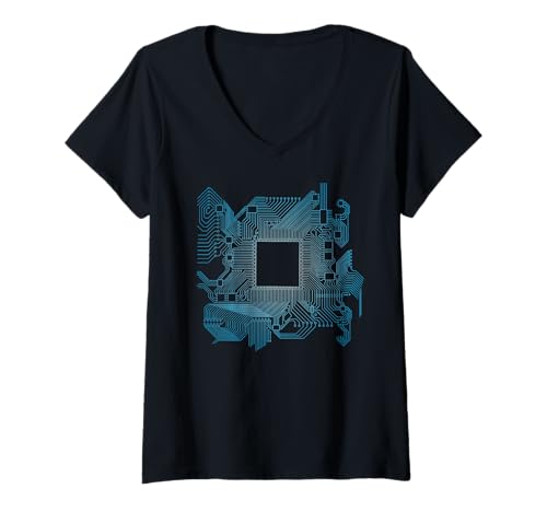 Damen Motherboard Microchip Circuit Dark IT Computer Hintergrund T-Shirt mit V-Ausschnitt Damen Motherboard Microchip Circuit Dark IT Computer Hintergrund T-Shirt mit V-Ausschnitt von Computer Motherboard Microchip Circuit Backgrounds