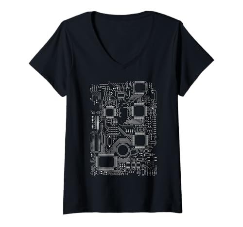 Damen Motherboard Microchip Circuit IT Dark Computer Hintergrund T-Shirt mit V-Ausschnitt Damen Motherboard Microchip Circuit IT Dark Computer Hintergrund T-Shirt mit V-Ausschnitt von Computer Motherboard Microchip Circuit Backgrounds