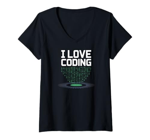 Damen I Love Coding Binärcode-Programmierer T-Shirt mit V-Ausschnitt Damen I Love Coding Binärcode-Programmierer T-Shirt mit V-Ausschnitt von Computer Programming Enthusiast Gear