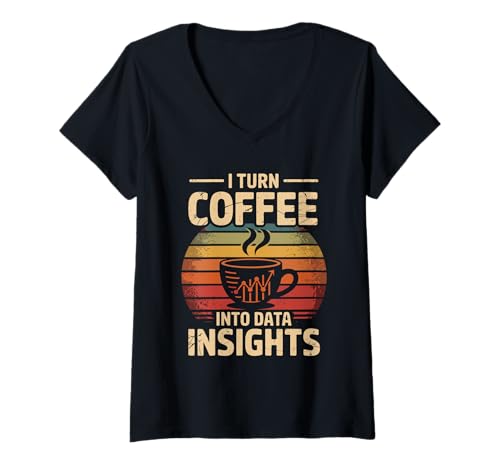 Damen Ich verwandle Kaffee in Dateneinblicke Vintage Informatik T-Shirt mit V-Ausschnitt Damen Ich verwandle Kaffee in Dateneinblicke Vintage Informatik T-Shirt mit V-Ausschnitt von Computer Science Data Analyst retro Data Scientist