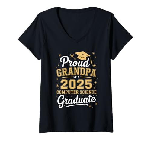 Damen Stolzer Opa eines Informatikabsolventen 2025 T-Shirt mit V-Ausschnitt Damen Stolzer Opa eines Informatikabsolventen 2025 T-Shirt mit V-Ausschnitt von Computer Science Grad Proud Grandpa