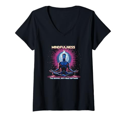 Damen Achtsamkeit Meditation Original Antivirus Software Tech T-Shirt mit V-Ausschnitt Damen Achtsamkeit Meditation Original Antivirus Software Tech T-Shirt mit V-Ausschnitt von Computer Tech Fun Statement