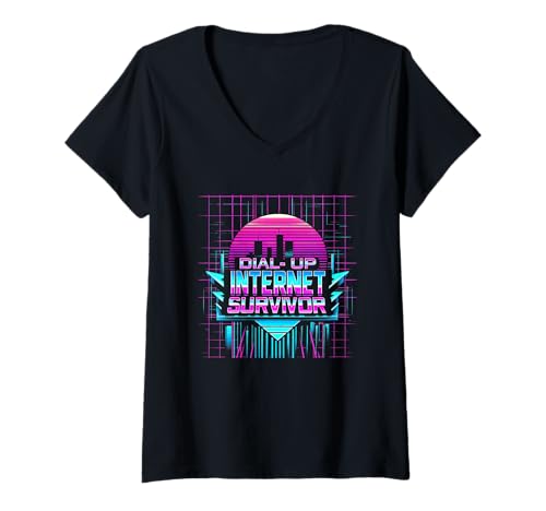 Damen Dial-Up Internet Survivor 90ies Computer-Verbindungsmodem T-Shirt mit V-Ausschnitt Damen Dial-Up Internet Survivor 90ies Computer-Verbindungsmodem T-Shirt mit V-Ausschnitt von Computer Tech Fun Statement