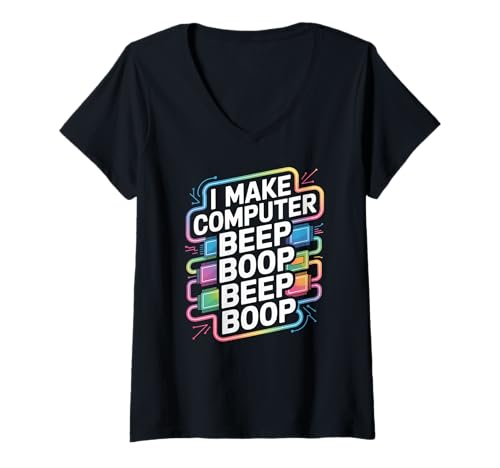 Damen Ich lasse den Computer piepen Boop Beep Boop Netzwerktechniker T-Shirt mit V-Ausschnitt Damen Ich lasse den Computer piepen Boop Beep Boop Netzwerktechniker T-Shirt mit V-Ausschnitt von Computer Tech Humor Tech Enthusiast