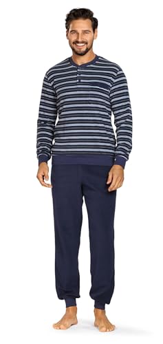 Comte Herren Schlafanzug Frottee Langarm Knopfleiste 242822 Farbe: Indigo Gestreift Frottier Gr. 60 von Comte