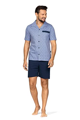 Comte Herren Schlafanzug Pyjama Shorty Kurzarm 231830 Farbe: Taubenblau Knopfleiste 100% Baumwolle Gr. 60 von Comte