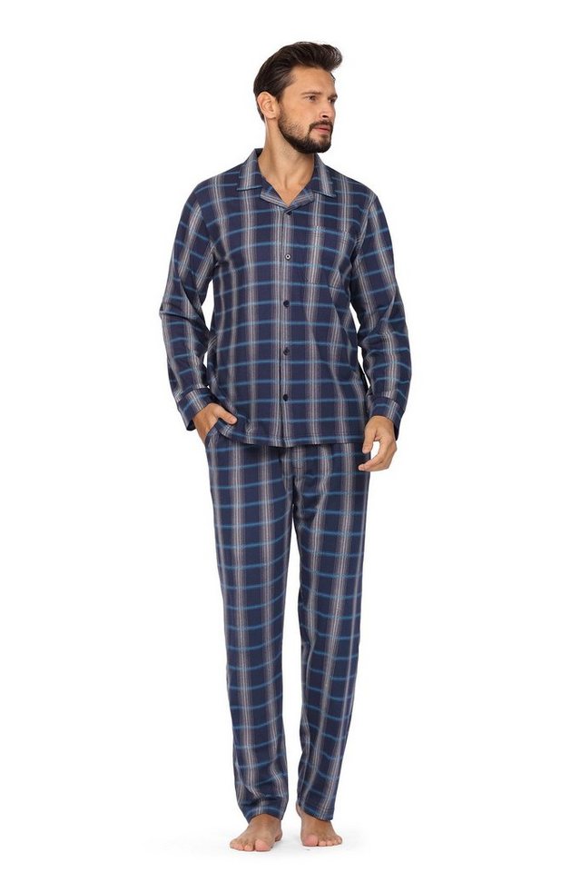 Comte Schlafanzug (Set, 2 tlg., Set) Herren Schlafanzug lang Pyjama Knopfleiste Baumwolle Webware von Comte