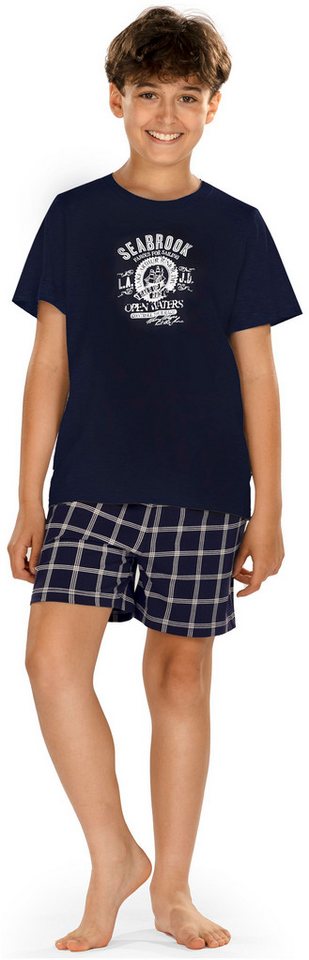 Comte Schlafanzug Comte Kids (Set, 2 tlg., 2-teilig) Jungen Pyjama Shorty Kurzarm Baumwolle Karomuster von Comte