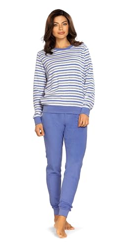 Comtessa Damen Frottee Schlafanzug 242346 Streifen Bündchen Farbe: Blau Baumwolle Gr. 52 XXL von Comtessa