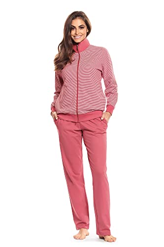 Comtessa Damen Hausanzug Reißverschluss Lang Farbe: Wildrose 100% Baumwolle Gr. 52 XXL von Comtessa