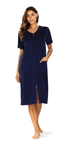 Comtessa Damen Kurzarm Hauskleid Strandkleid Frottee Reißverschluss Farbe: Navy Größe 48 XL von Comtessa