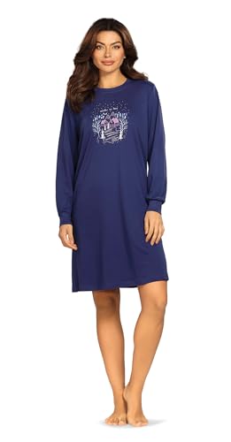 Comtessa Damen Nachtemd 242208 Langarm Interlock Jersey Farbe: Navy 100% Baumwolle Gr. 40 M von Comtessa