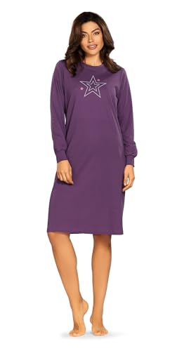 Comtessa Damen Nachtemd 242217 Langarm Stern Bündchen Farbe: BlackBerry 100% Baumwolle Gr. 42 M von Comtessa