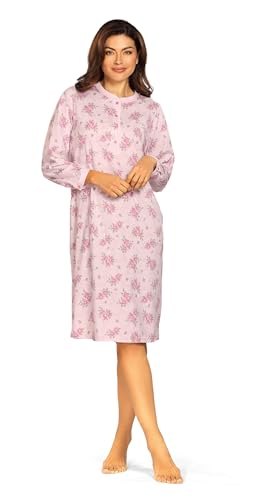 Comtessa Damen Nachtemd 242226 Langarm Knopfleiste 100% Baumwolle Farbe: Rose Gr. 48 XL von Comtessa
