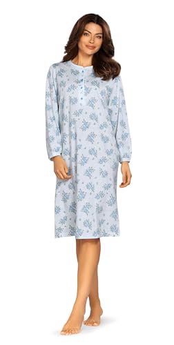 Comtessa Damen Nachtemd 242226 Langarm Knopfleiste 100% Baumwolle Farbe: bleu Gr. 50 XL von Comtessa