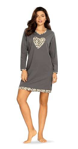 Comtessa Damen Nachtemd 242228 Langarm Herz Leo Farbe: Steel 100% Baumwolle Gr. 44 L von Comtessa