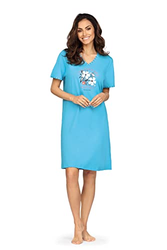 Comtessa Damen Nachthemd 231205 Kurzarm Motivdruck Farbe: Blue Curacao 100% Baumwolle Gr. 48 XL von Comtessa