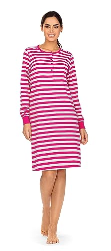 Comtessa Damen Nachthemd 232211 Langarm Knopfleiste Streifen Farbe: Berry 100% Baumwolle Gr. 50 XL von Comtessa