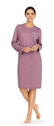 Comtessa Damen Nachthemd 232222 Langarm Knopfleiste Farbe: Grape 100% Baumwolle Gr. 52 XXL von Comtessa