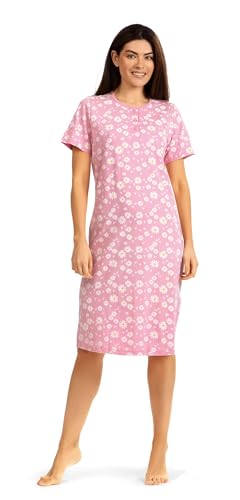 Comtessa Damen Nachthemd 241204 Kurzarm Knopfleiste Farbe: Soft Rosa 100% Baumwolle Gr. 48 XL von Comtessa