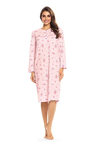 Comtessa Damen Nachthemd Langarm Knopfleiste Rosa 222221 100% Baumwolle Gr. 52 XXL von Comtessa