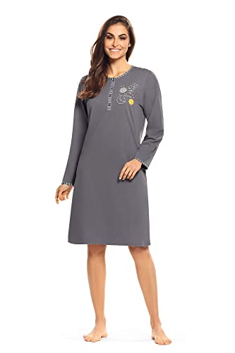 Comtessa Damen Nachthemd Langarm Lang Smoky Knopfleiste 100% Baumwolle Gr. 38 S von Comtessa