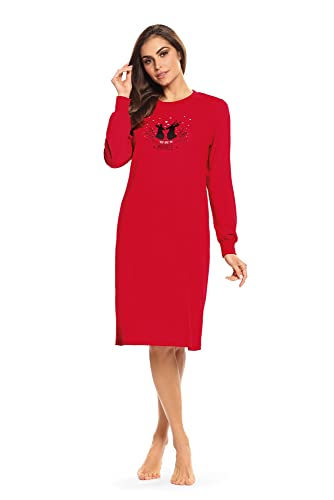Comtessa Damen Nachthemd Langarm Lang Strick-Bündchen Rot 100% Baumwolle Gr. 44 L von Comtessa