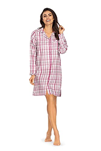 Comtessa Damen Nachthemd Nachtkleid kariert rosa Flanell 100% Baumwolle (L) von Comtessa