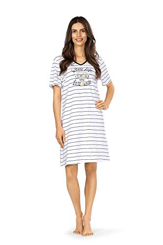 Comtessa Damen Nachthemd Sleepwear Nachtwäsche Nachtgewand Nachtkleid weiß gestreift 100% Baumwolle (M) von Comtessa