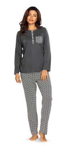 Comtessa Damen Schlafanzug 242332 Langarm Knopfleiste Lange Hose Farbe: Graphit 100% Baumwolle Gr. 40 M von Comtessa