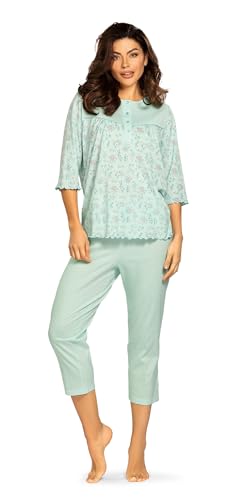 Comtessa Damen Schlafanzug 242350 Halbarm Knopfleiste 7/8 Hose Farbe: Mint 100% Baumwolle Gr. 50 XL von Comtessa