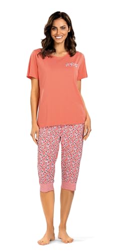 Comtessa Damen Schlafanzug 251323 Kurzarm Capri Farbe: Koralle 100% Baumwolle Gr. 52 XXL von Comtessa