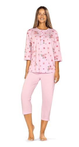 Comtessa Damen Schlafanzug 251340 Halbarm 7/8 Hose Rosa 100% Baumwolle Gr. 48 von Comtessa