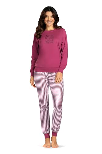 Comtessa Damen Schlafanzug Langarm Bündchen Farbe: Beere Gr. 42 von Comtessa