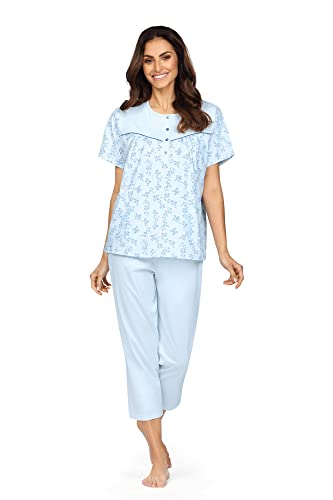 Comtessa Damen Schlafanzug Pyjama Kurzarm Knopfleiste Farbe: Bleu 100% Baumwolle Gr. 38 S von Comtessa