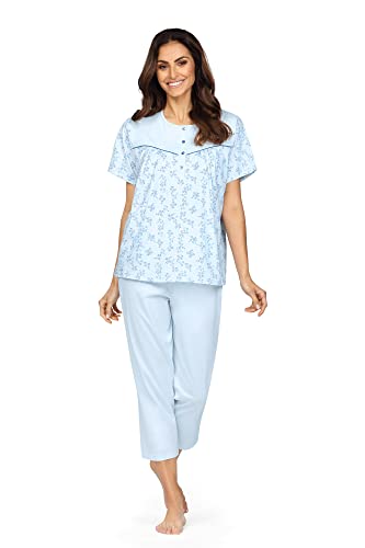 Comtessa Damen Schlafanzug Pyjama Kurzarm Knopfleiste Farbe: Bleu 100% Baumwolle Gr. 44 L von Comtessa
