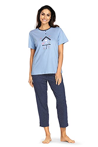 Comtessa Langer Damen Schlafanzug Zweiteiler Pyjama blau Single Jersey 100% Baumwolle (XL, x_l) von Comtessa