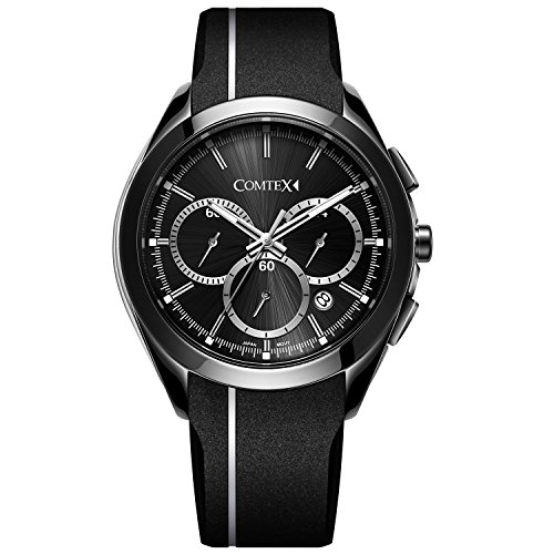 Comtex Herren Armbanduhr Chronograph Quarz mit Silikon Armband Schwarz Wasserdicht von Comtex